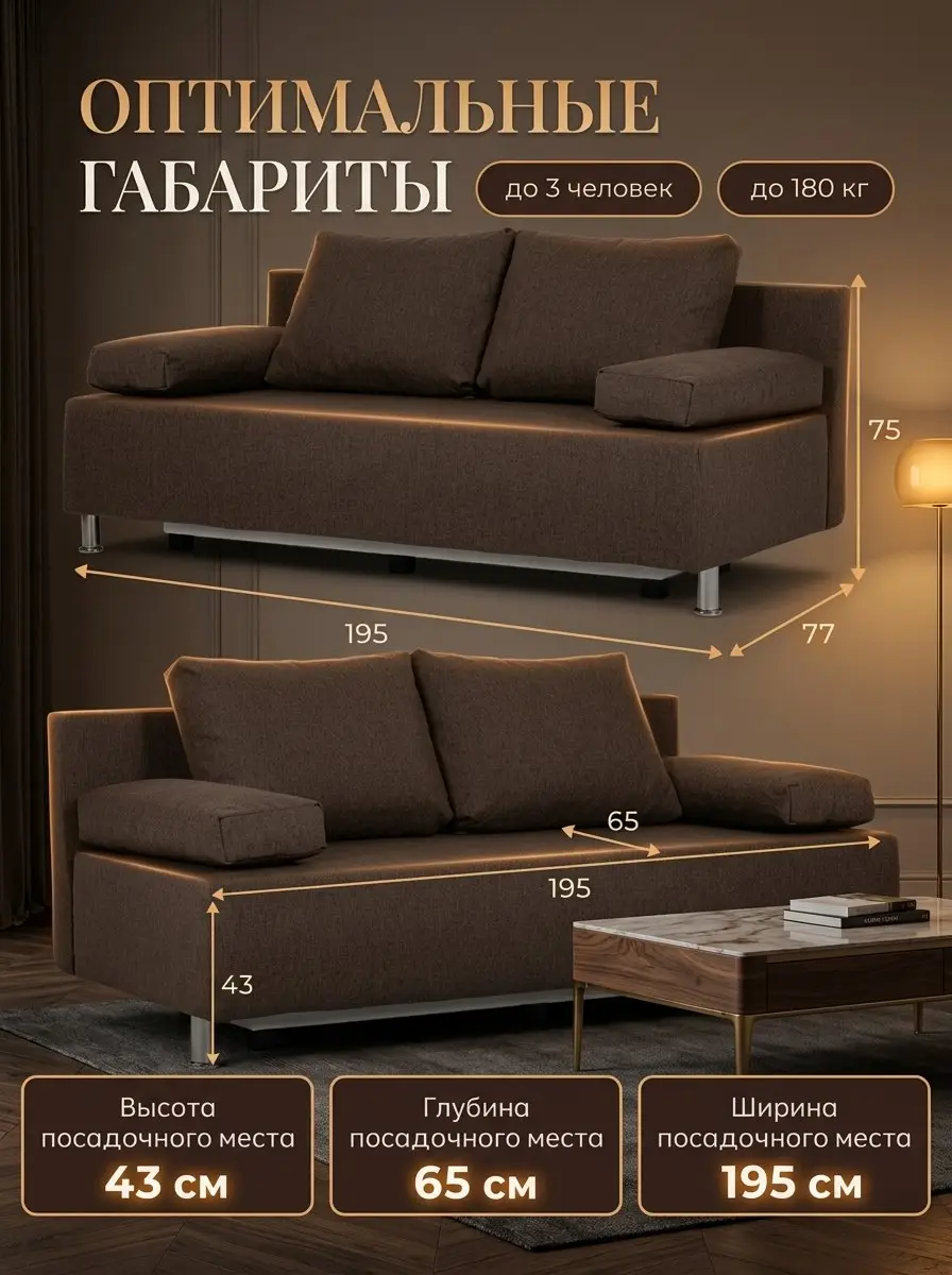 Диван Морис кофейный рогожка — фото 2