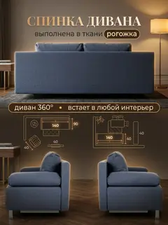 Диван Морис синий рогожка — фото 7