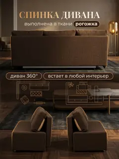 Диван Крит прямой кофейный рогожка — фото 7