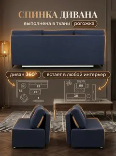 Диван Крит прямой синий рогожка — фото 7
