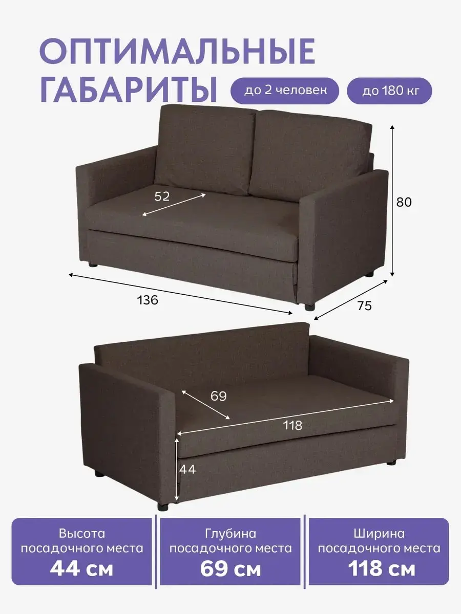 Диван Сольста темно-коричневый рогожка — фото 2