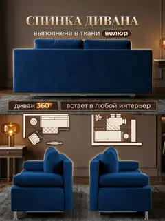 Диван Морис синий велюр — фото 8