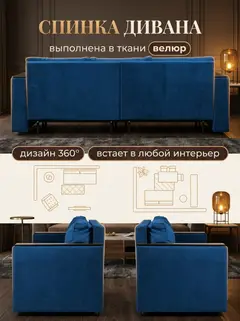 Диван Сарагоса синий велюр — фото 8