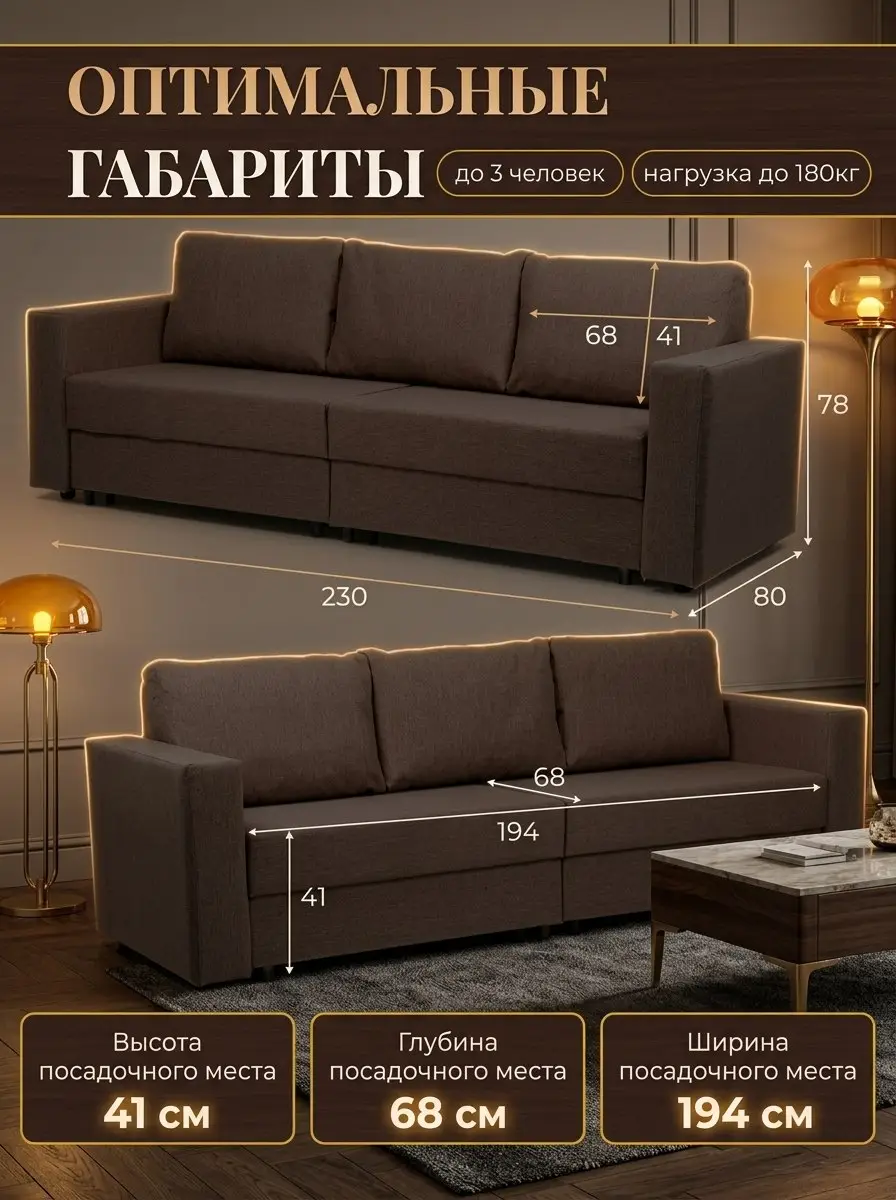 Диван Аликанте кофейный рогожка — фото 2