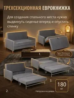 Диван Этра серый велюр — фото 2