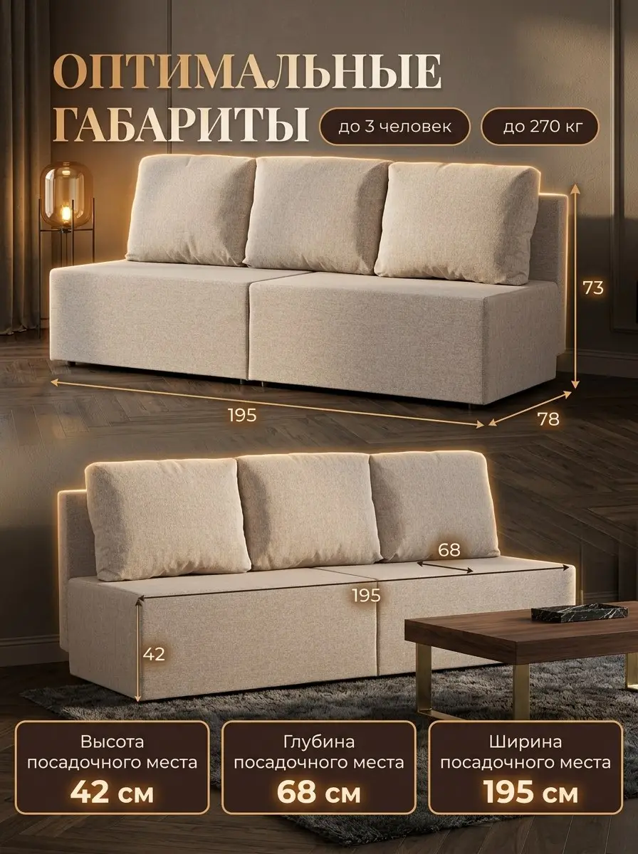 Диван Бойсе мокко рогожка — фото 2