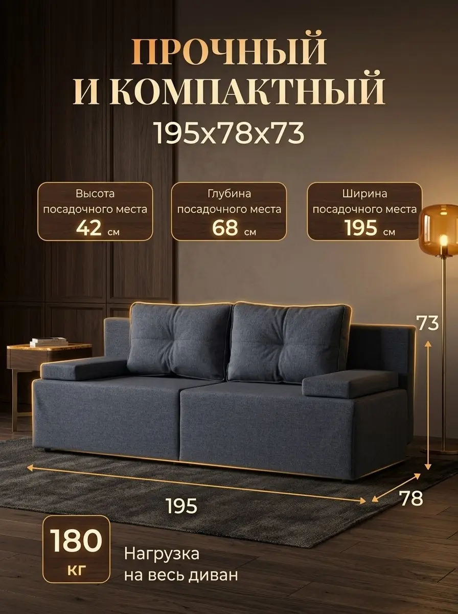 Диван Санти синий рогожка — фото 2
