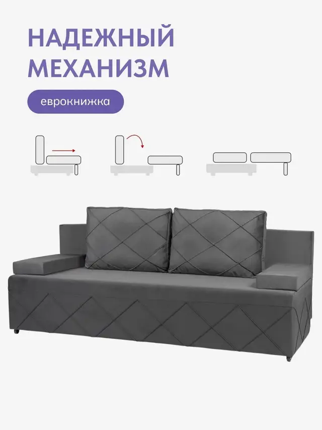Диван прямой Турин премиум дизайн Честер серый велюр, 200×84×78 см