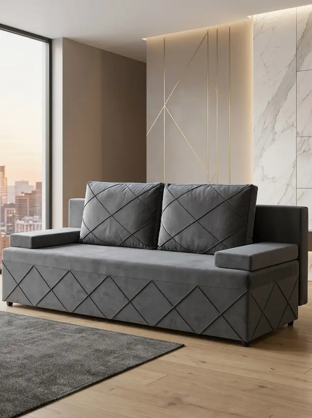 Диван прямой Турин Плюс серый велюр, 195×77×75 см
