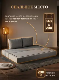 Диван Алабама 2 подушки темно-серый рогожка — фото 3
