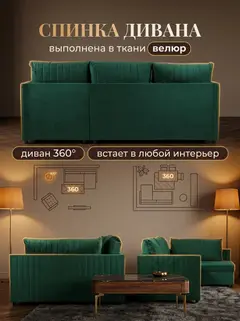 Диван Угловой Эссен зеленый велюр — фото 9