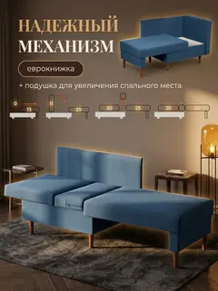 Диван Кушетка Мария синий велюр — фото 3