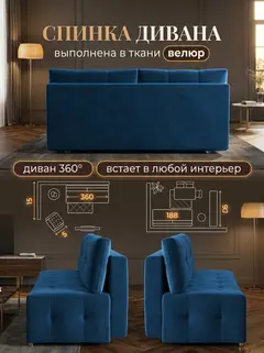 Диван Ноттингем синий велюр — фото 7