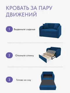 Диван раскладной 118 см. Веста синий велюр, малогабаритный на кухню — фото 5