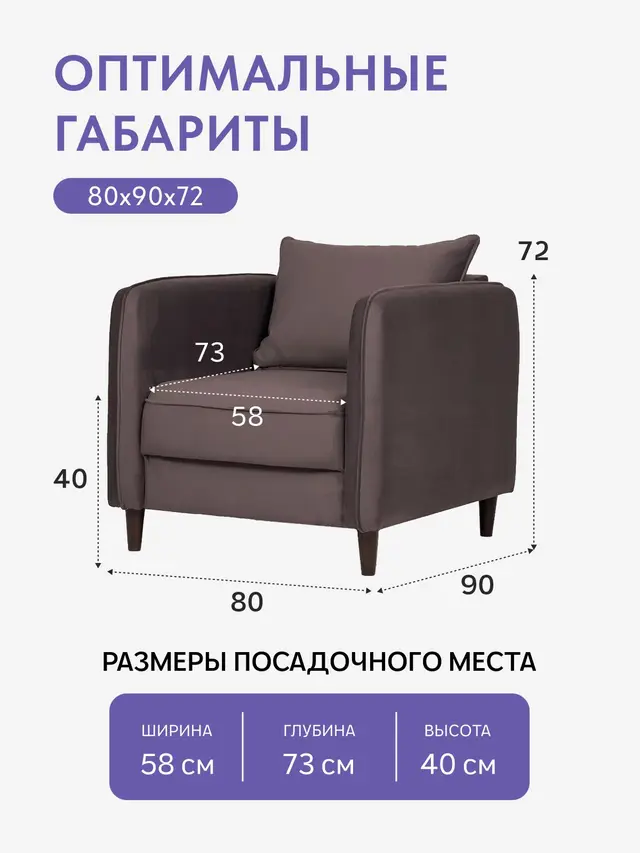 Кресло Фьорд кофейный велюр, 90×86×85 см