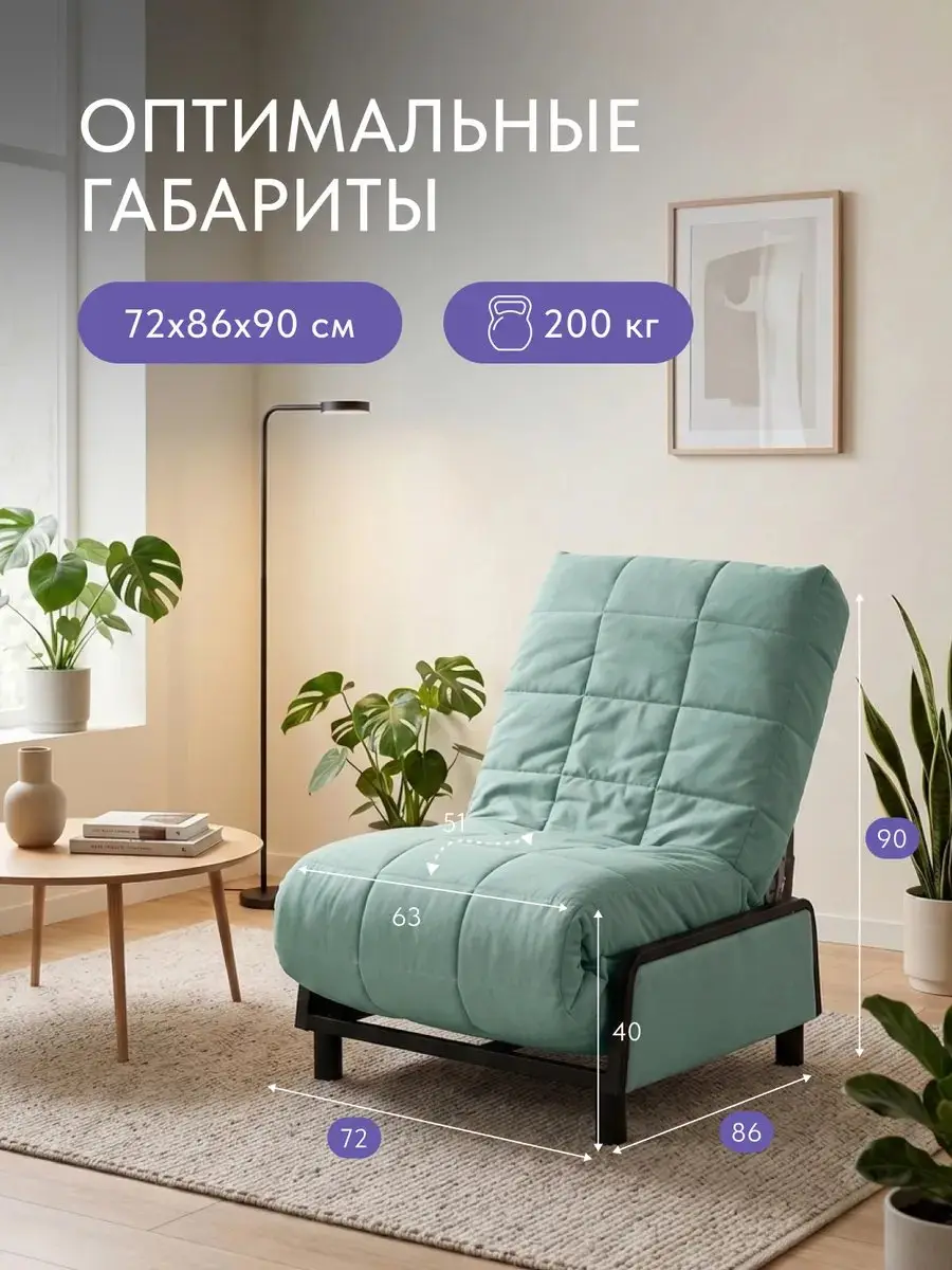 Кресло Релакс мятный велюр