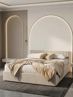Кровать Лайн 160х200 бежевый велюр