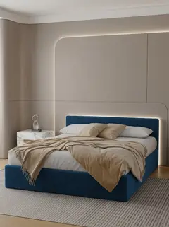 Кровать Лайн 160х200 синий велюр
