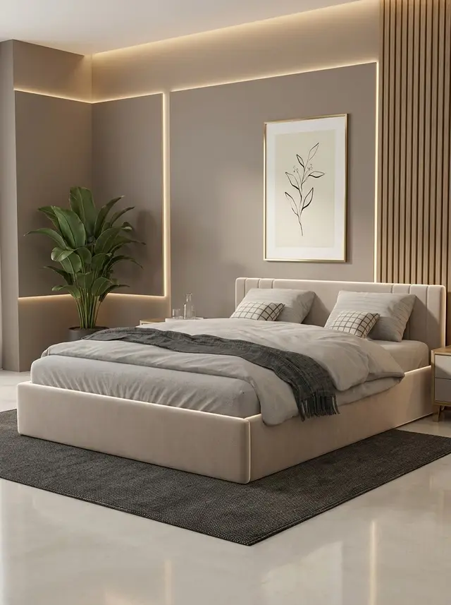 Кровать Лайн 140х200 бежевый велюр, 204×140×81 см