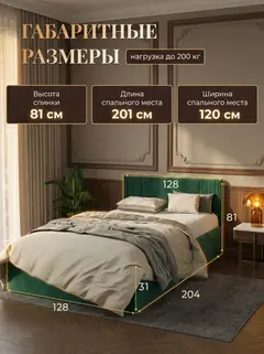 Кровать Лайн 120х200 изумрудный велюр — фото 2