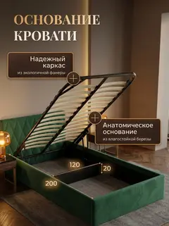 Кровать Марбелья 120х200 изумрудный велюр — фото 3