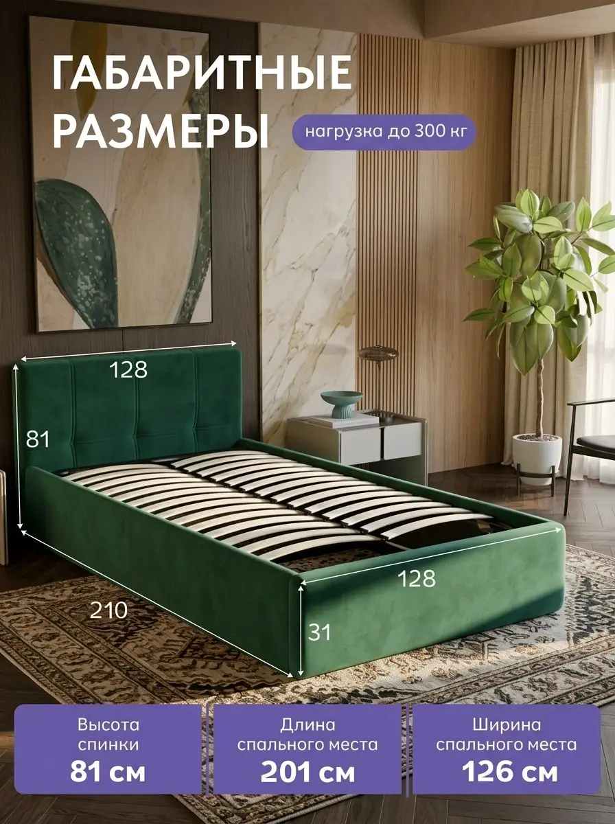 Кровать Ноттингем 120х200 изумрудный велюр — фото 2