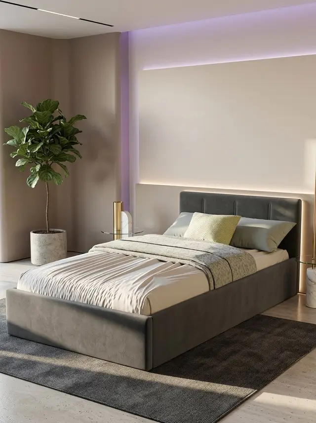 Кровать Ноттингем 120х200 серый велюр, 210×128×81 см