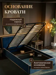 Кровать Ноттингем 120х200 синий велюр — фото 3