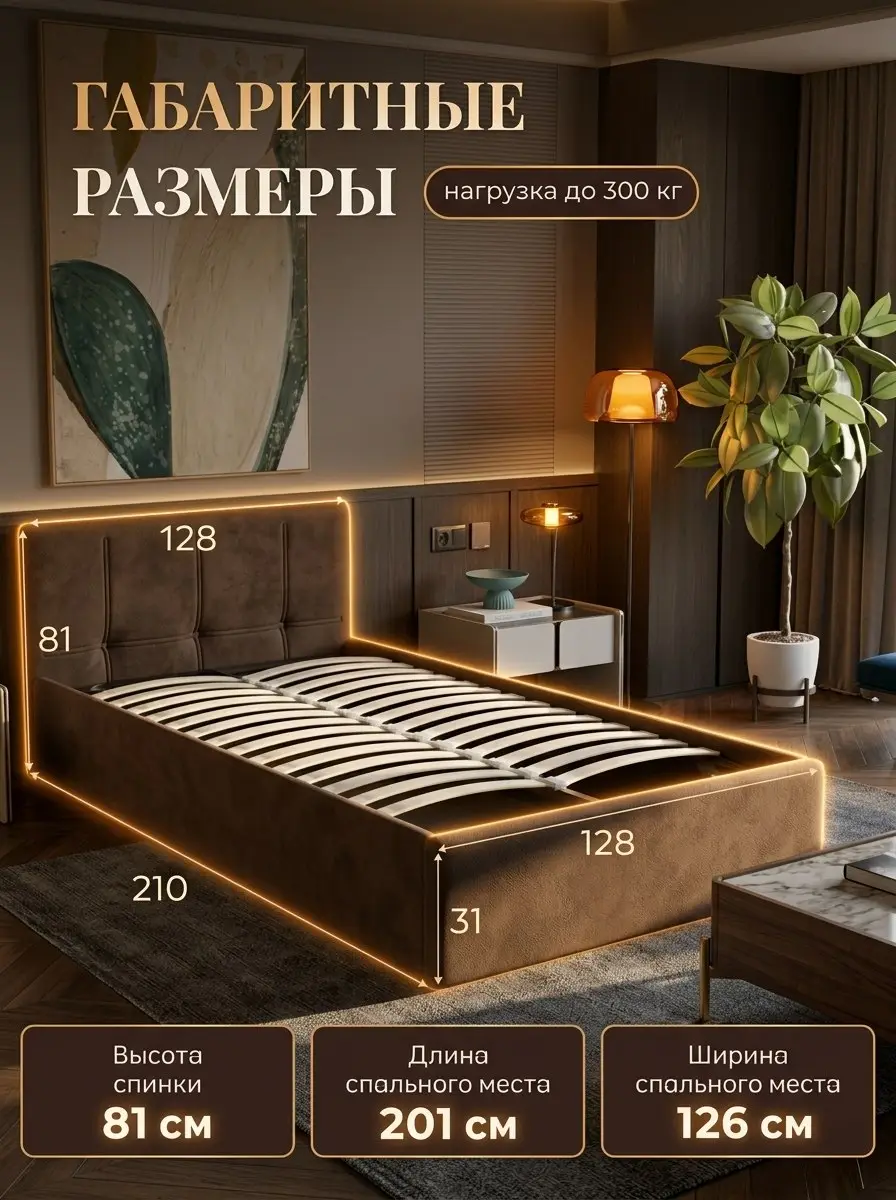 Кровать Ноттингем 120х200 шоколадный велюр — фото 2