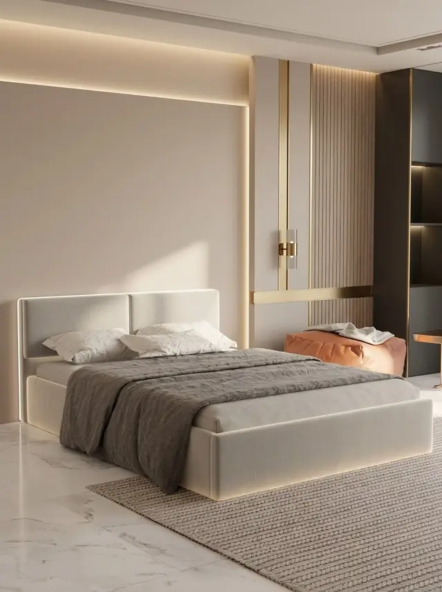Кровать Манчестер 160х200 бежевый велюр, 204×160×81 см