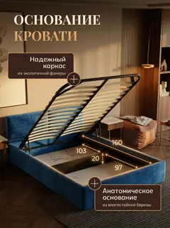 Кровать Манчестер 160х200 синий велюр — фото 3