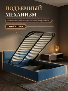 Кровать Манчестер 160х200 синий велюр — фото 4