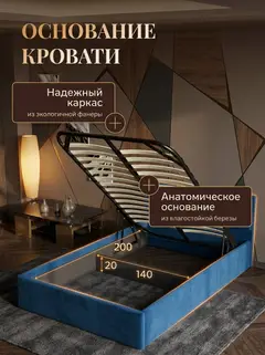 Кровать Манчестер 140х200 синий велюр — фото 3