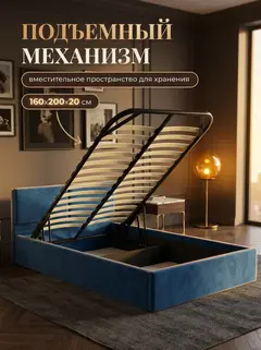 Кровать Манчестер 140х200 синий велюр — фото 4