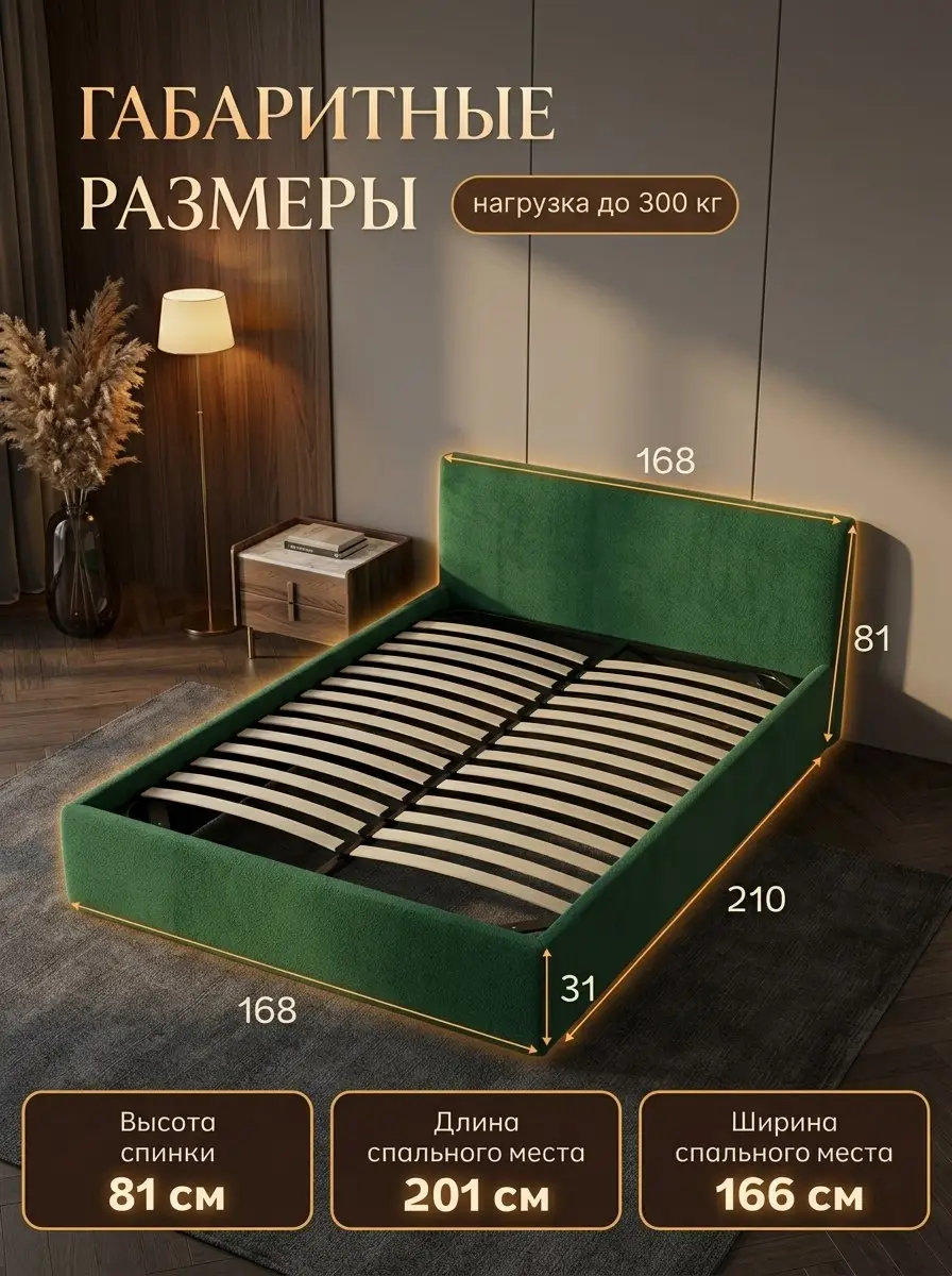 Кровать Парма 160х200 изумрудный велюр — фото 2