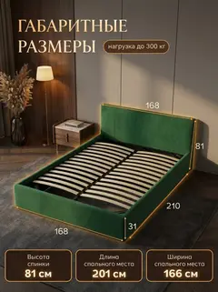 Кровать Парма 160х200 изумрудный велюр — фото 2