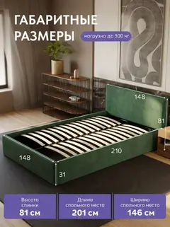 Кровать Парма 140х200 изумрудный велюр — фото 2