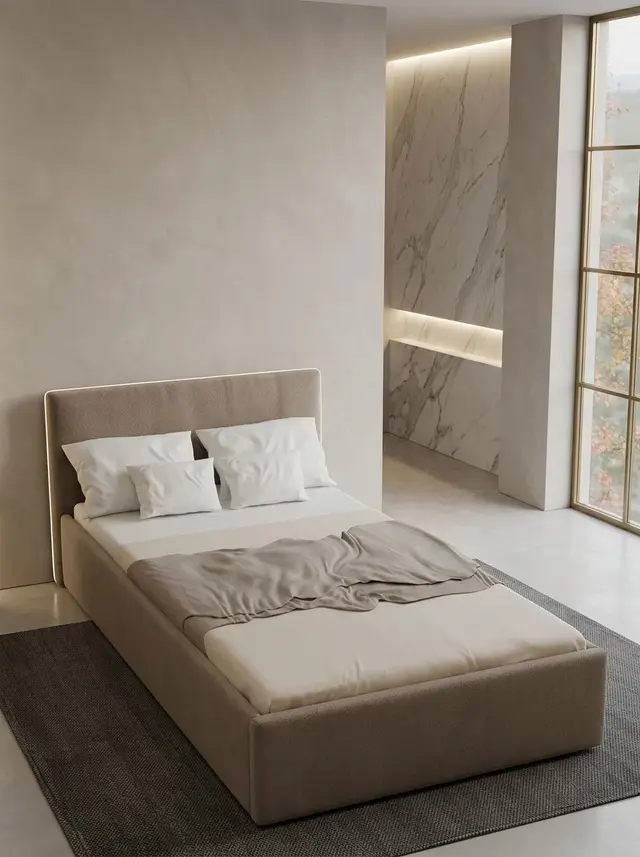 Кровать Парма 120х200 бежевый велюр, 210×128×81 см