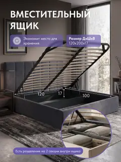 Кровать 120х200 с подъемным механизмом Гонконг Лайн с ящиком для хранения — фото 3