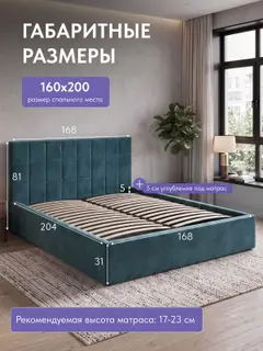 Кровать Вентура, Лайн 160х200 зеленый