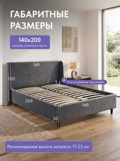 Кровать Парма, Урбан 140х200 серый