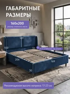 Кровать Манчестер, Урбан 160х200 синий