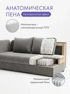 Кушетка Диван со спальным местом для кухни велюр серый 185х80, софа Оливия — фото 3