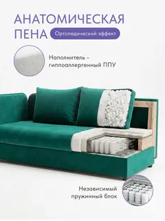 Кушетка софа Оливия, диван кухонный со спальным местом 185х80, велюр изумруд — фото 3