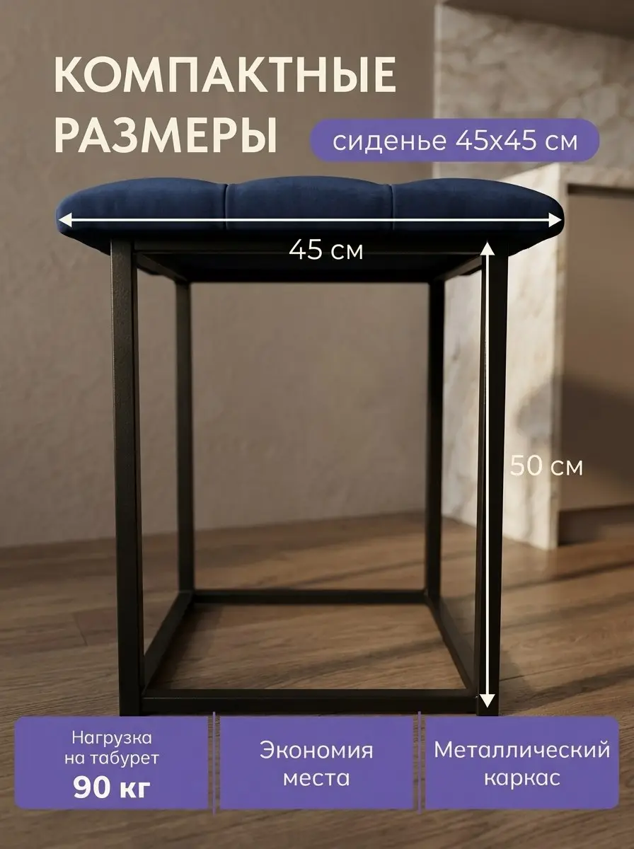 Пуф 5 в 1 велюр синий — фото 2