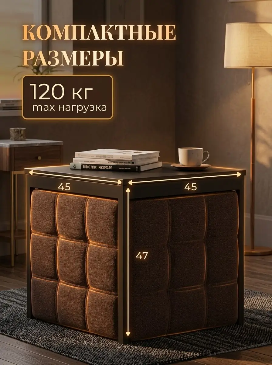 Пуф 6 в 1 кофейный рогожка — фото 2