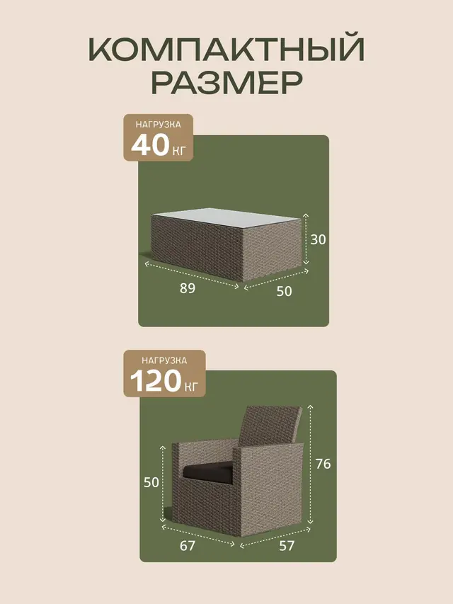 прямоугольный Набор садовой мебели Касабланка макси, бежевый, 67×57×76 см
