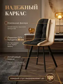 Комплект стульев Роли 2шт черный велюр — фото 3