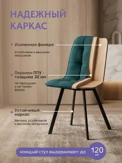 Комплект стульев Роли 2шт зеленый велюр — фото 3