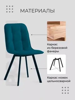 Комплект стульев Роли 3шт зелёный велюр — фото 3